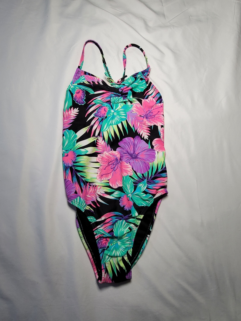 The Children's Place Black Floral One-Piece Swimsuit - Size M (7/8)